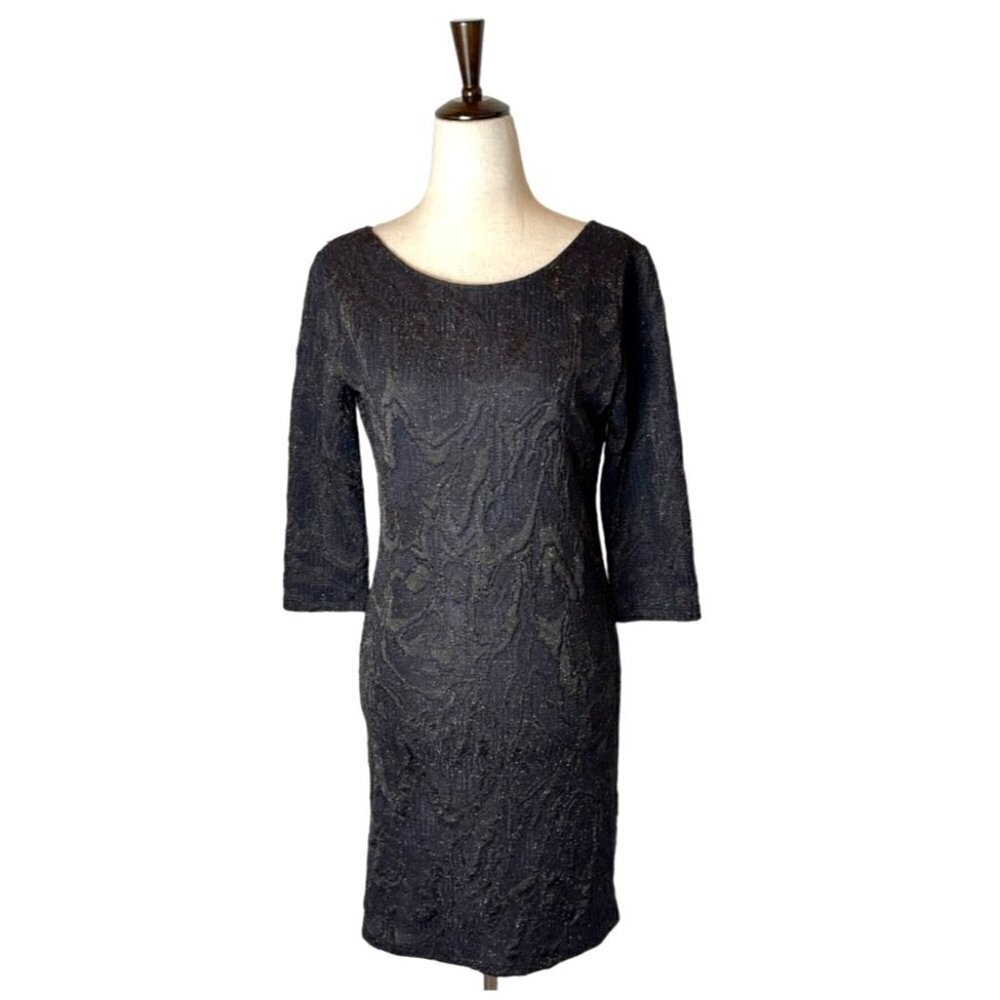 Zara Trafaluc Black Scoop Back Long Sleeve Shimmer Mini Bodycon Dress Size M